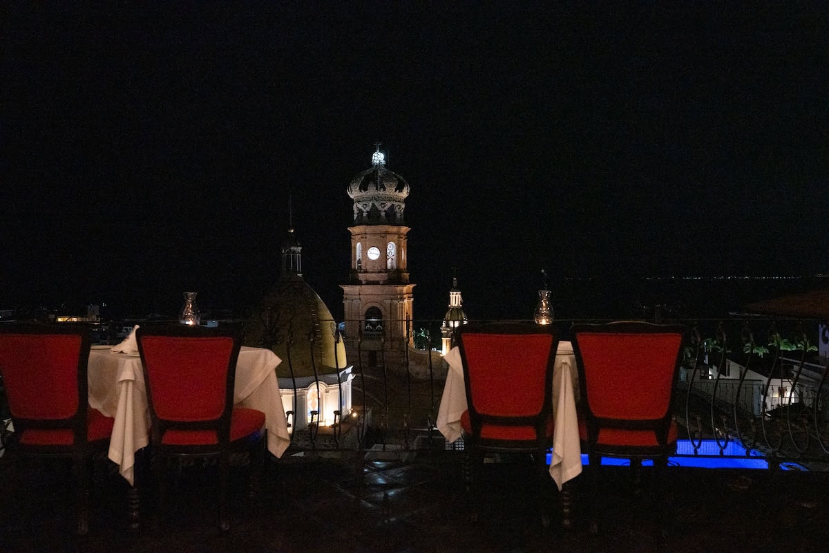 View overlooking Our Lady of Guadalupe Church from La Capella restaurant 