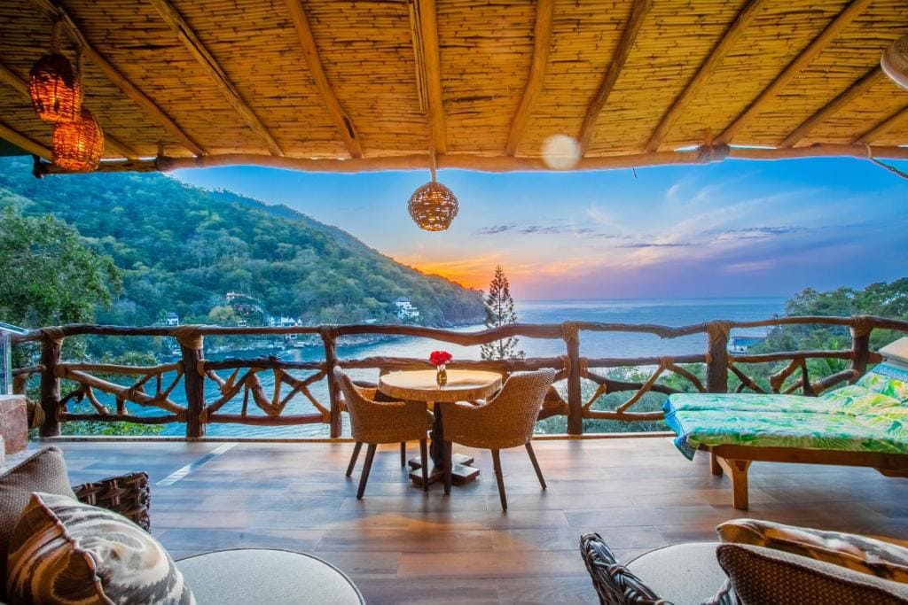 Romantic oceanview  terrace at a boutique hotel in Puerto Vallarta.