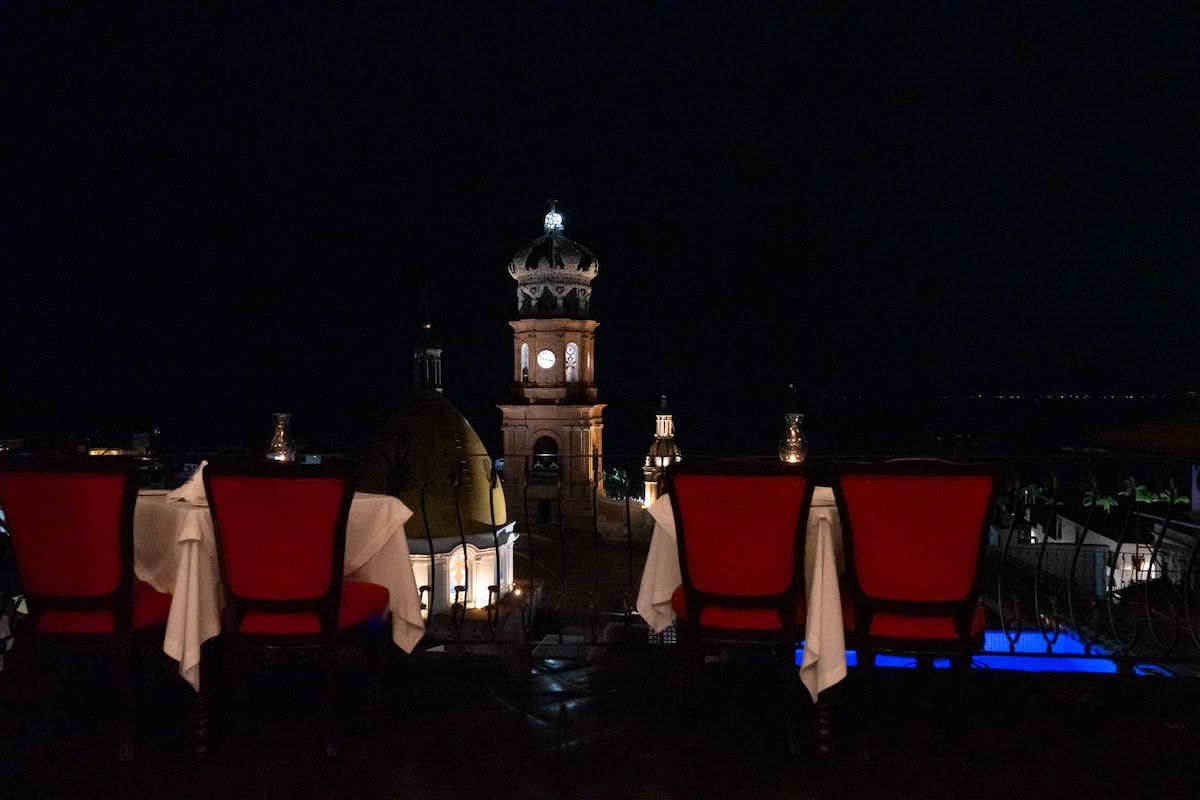 La Capella Restaurante Nighttime view from La Capella restaurant of the Church of Our Lady Guadalupe