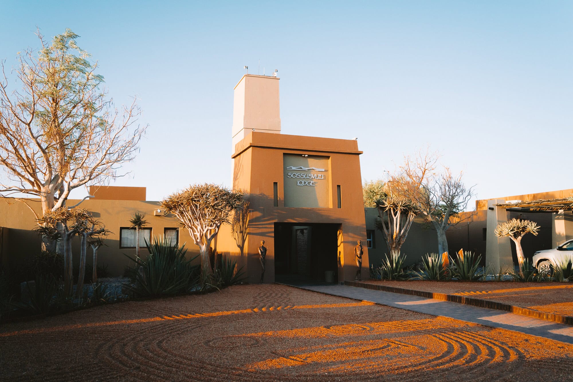 Sossusvlei Lodge Image of the entrance at Sossusvlei Lodge in Namibia.