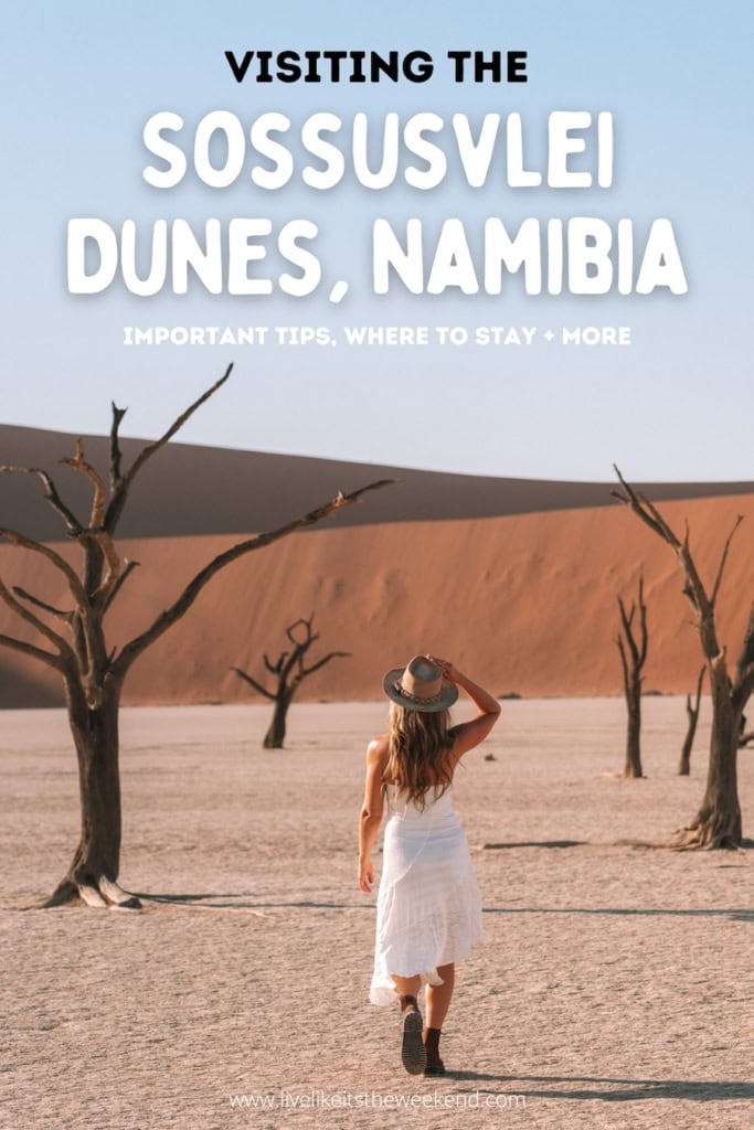 visiting Sossusvlei dunes Namibia Pin cover for blog post on the Sossusvlei dunes Namibia