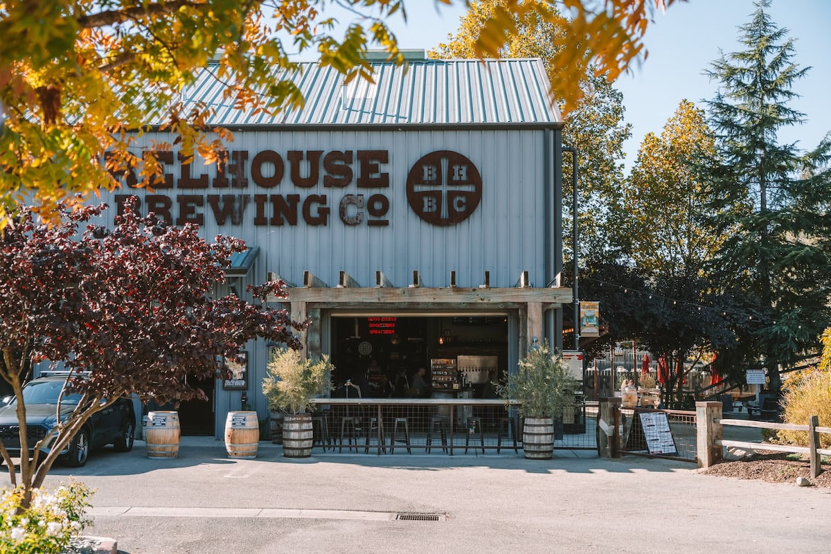 Barrelhouse Brewing Co Barrelhouse Brewing Co exterior on a fall day with yellow and red leaves framing the building