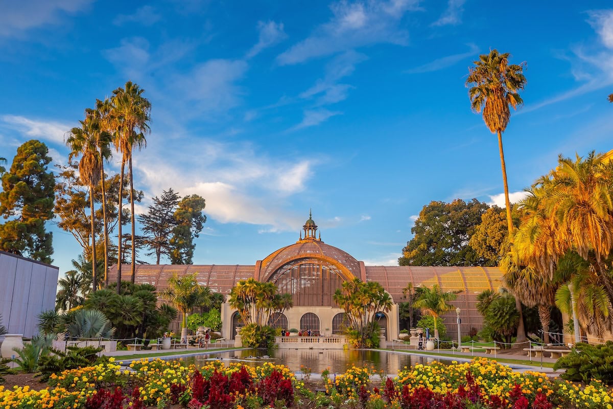 Botanical building at Balboa Park Botanical building at Balboa Park in San Diego at sunset