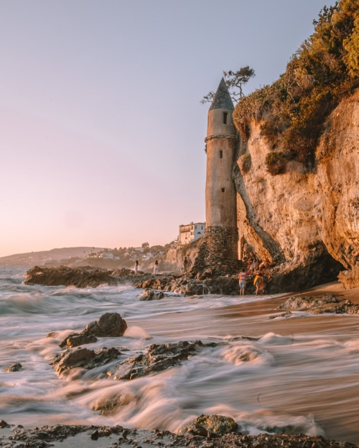 Pirate Tower at Victoria Beach Waves crashing up against the Pirate Tower at Victoria Beach at sunset