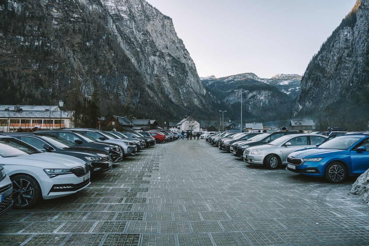How to Get to Hallstatt Parking lot where many people park their cars outside of the main town of Hallstatt