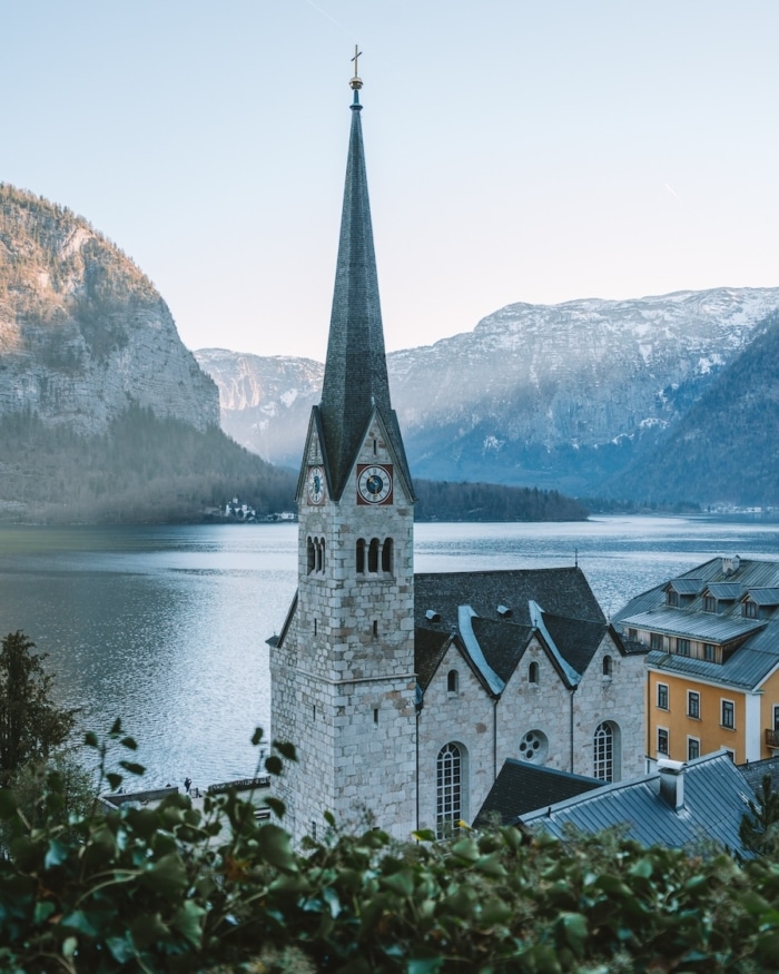 Hallstatt Church Closer up shot of the Lutheran church in Hallstatt that overlooks the lake