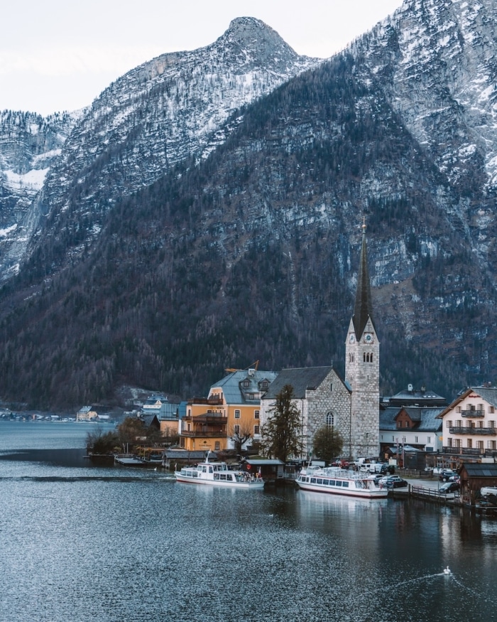 Lutheran churcH Lutheran church in Hallstatt standing proud along the lake