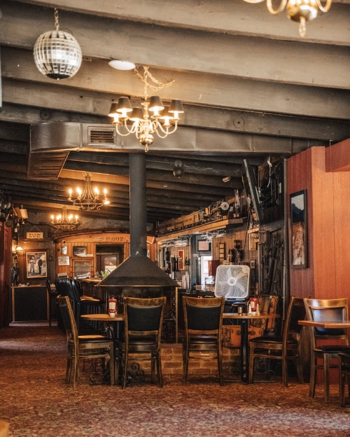 Jubilee Railroad Wilderness Lodge Interior of the dining car at the Jubilee Railroad Wilderness Lodge
