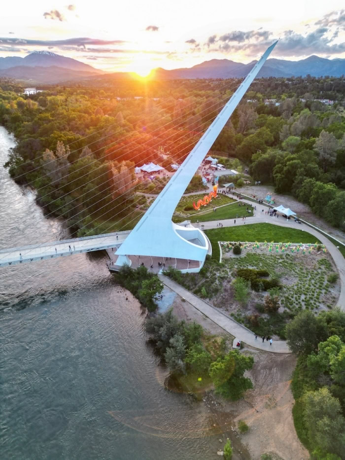 Drone over Sundial Bridge Drone over Sundial Bridge in Redding, California
