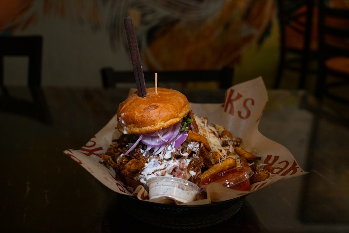 burger Yaks on the 5 Massive overflowing burger from Yaks on the 5