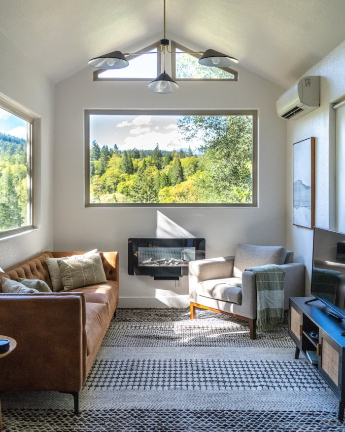 Cave Springs Resort White washed interior of cabin at Cave Springs resort