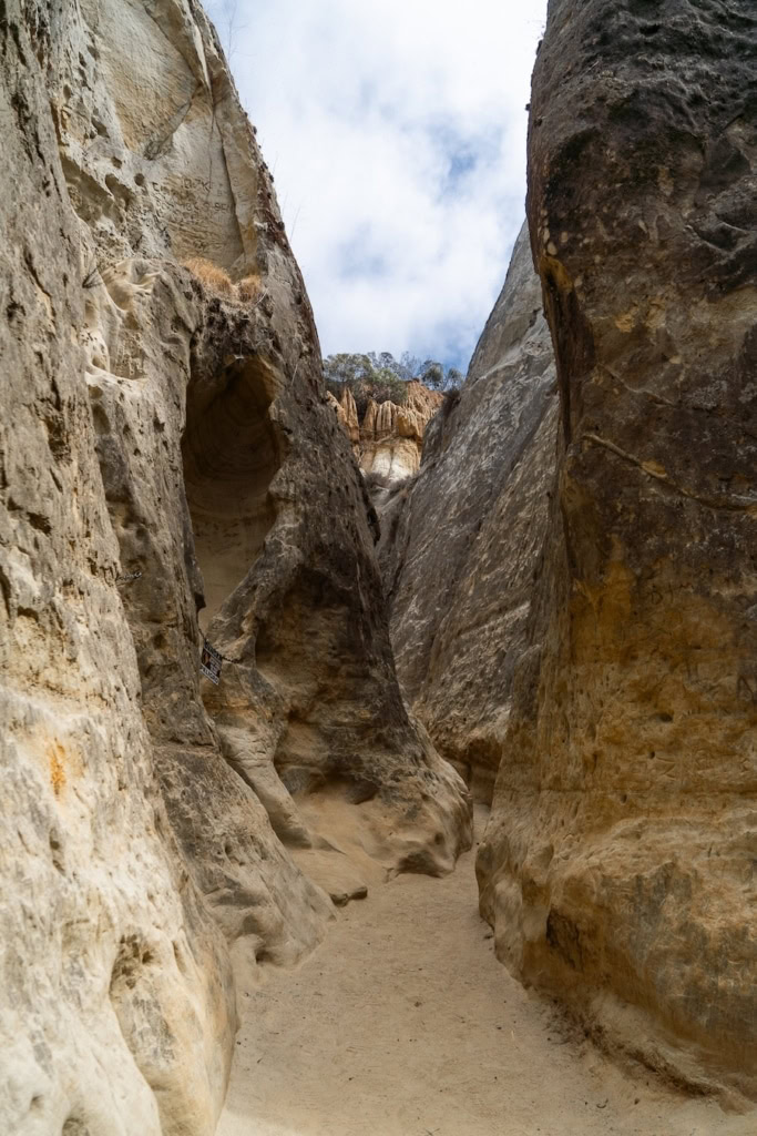 Narrow canyon trail Narrow canyon trail with tall stone walls on either side