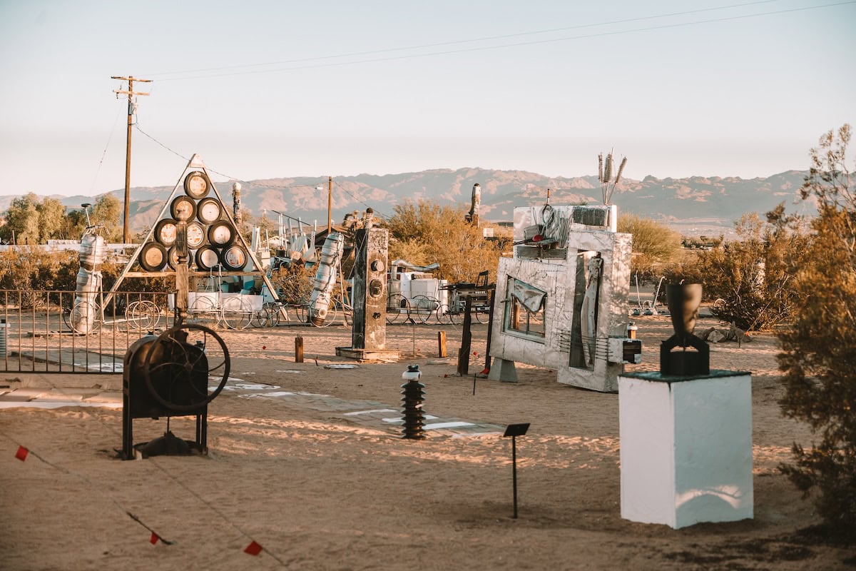 unique and funky art Area with unique and funky art pieces made from trash and recycled material