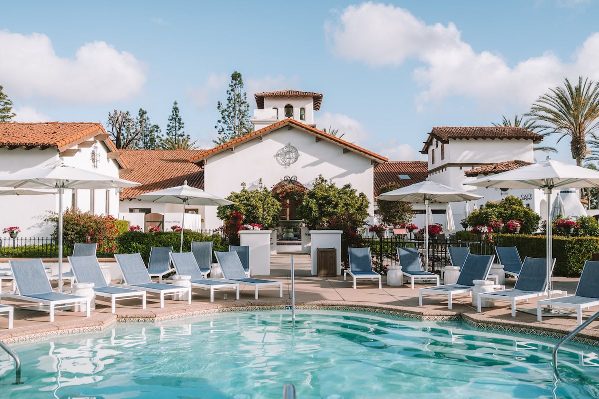 Pool at Omni la Costa sp Pool at Omni la Costa spa in Carlsbad with white spanish style building in the background