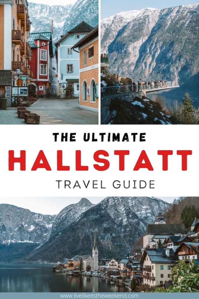 Hallstatt travel guide Pin cover for Hallstatt travel guide blog post in winter