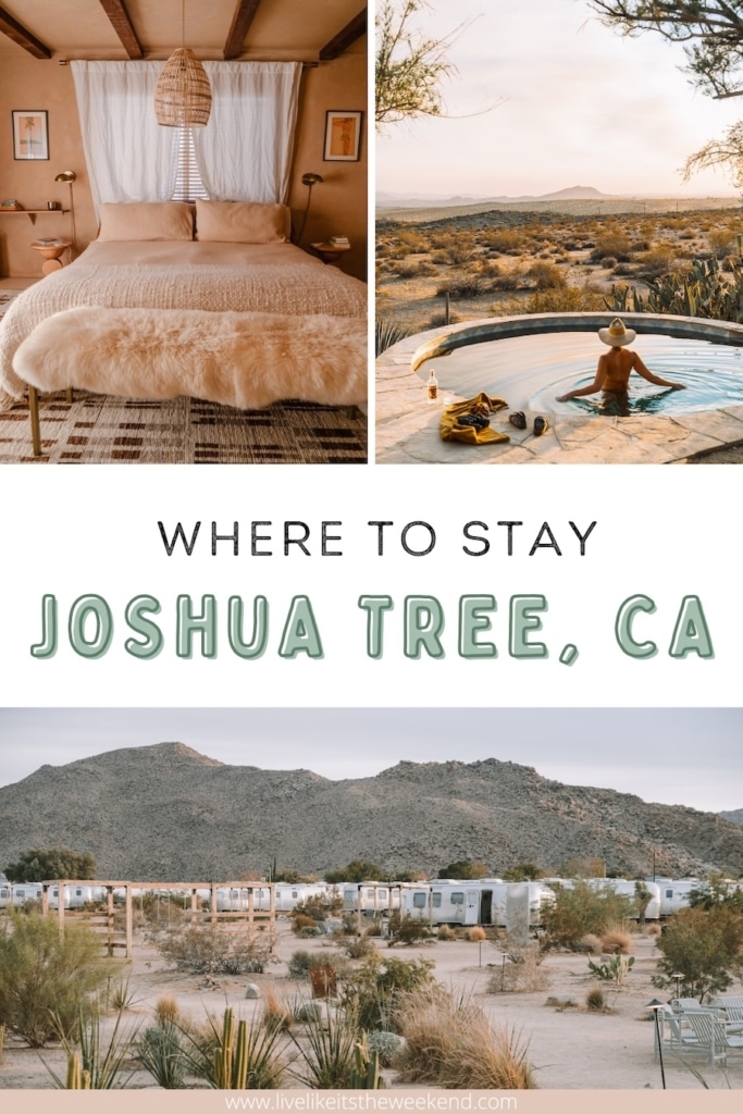 where to stay in Joshua Tree Pinterest cover for blog post on where to stay in Joshua Tree, California