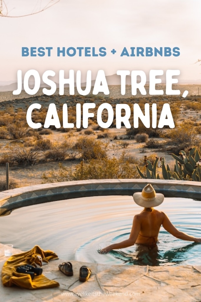 Joshua Tree best hotels Pinterest cover for blog post on where to stay in Joshua Tree, California