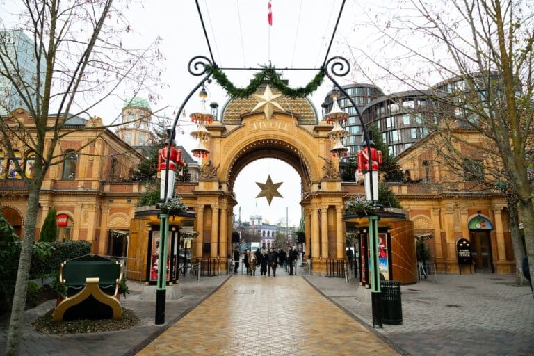 Entrance of Tivoli Gardens in Copenhagen during the holiday season