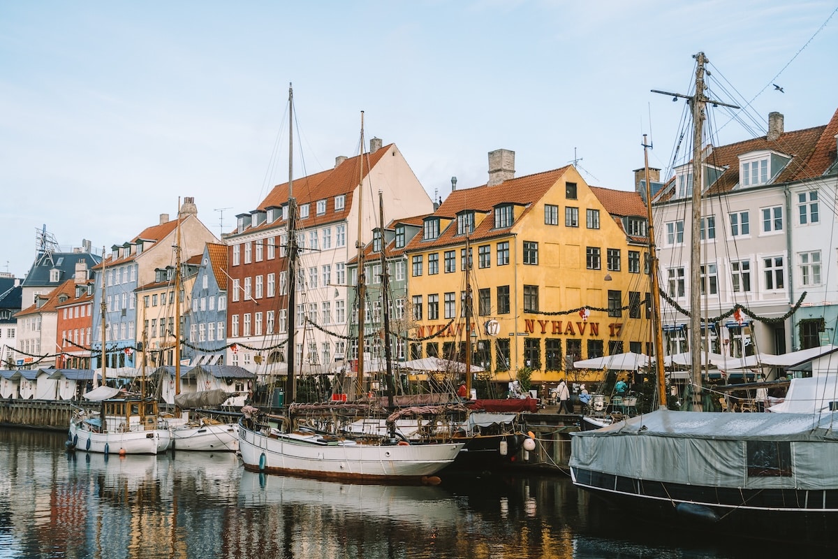Classic shot of Nyhavn canal in Copenhagen during the holidays