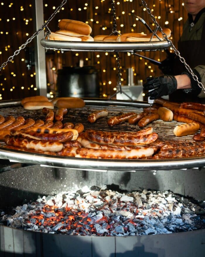Sausages toasts on the grill