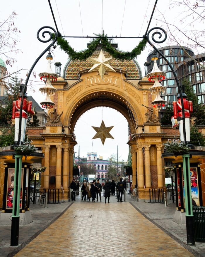 Entrance of Tivoli Gardens in Copenhagen during the holiday season