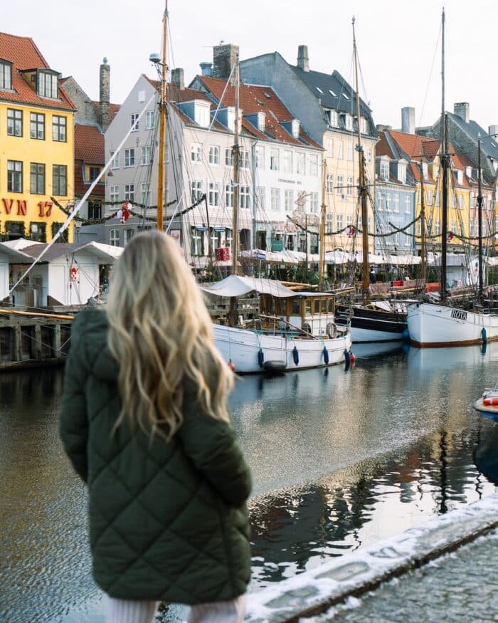 canal in Nyhavn Michelle Halpern standing in front of the canal in Nyhavn