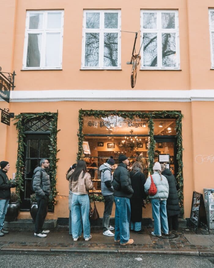Storefront of a bakery Storefront of a bakery where people are lined up outside
