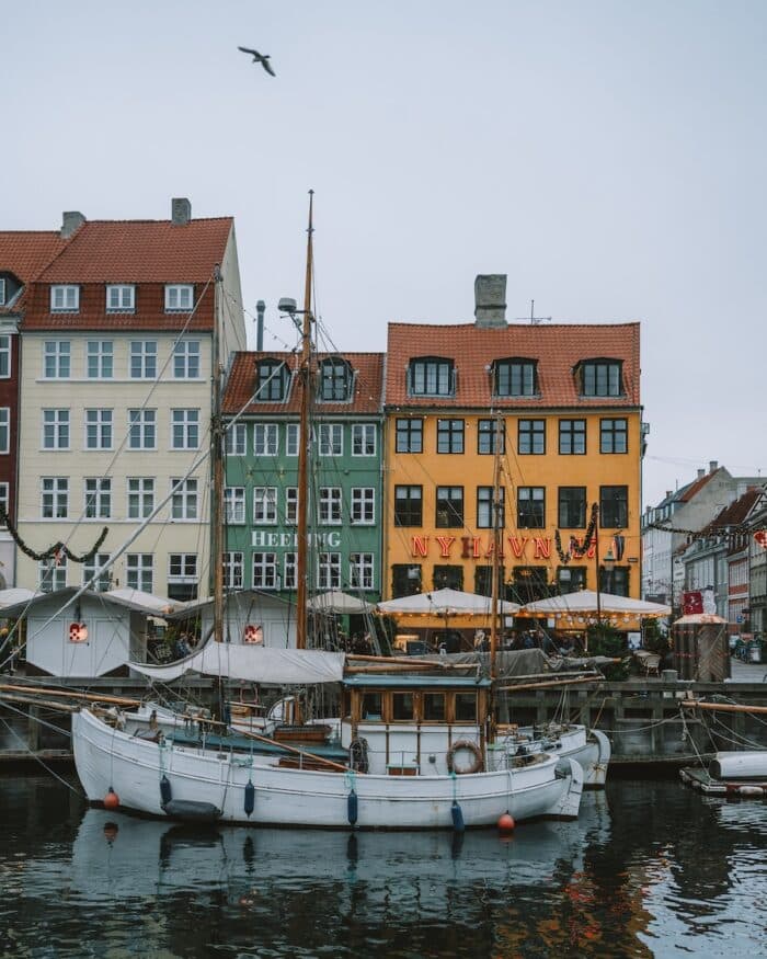 Colorful buildings and wooden ship Colorful buildings and wooden ships in Nyhavn, Copenhagen