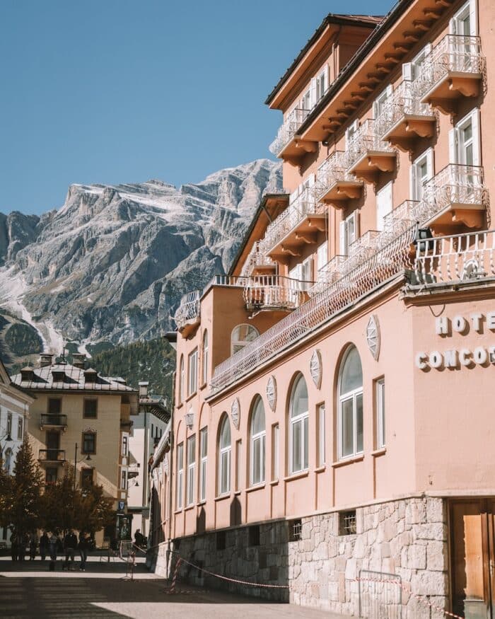 hotels in Cortina d'Ampezzo Main strip of shopping and hotels through Cortina d'Ampezzo