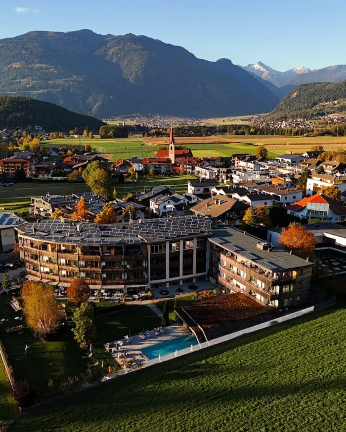 Hotel Petrus in Bruneck Drone shot of Hotel Petrus in Bruneck, Italy