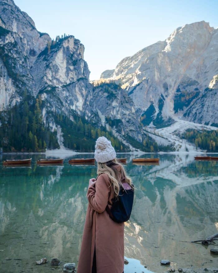 water at Lago di Braies Michelle Halpern looking out onto the water at Lago di Braies