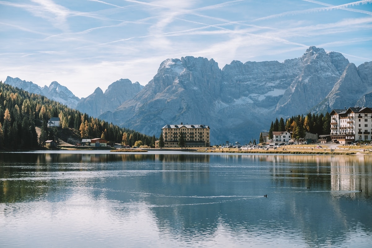 Sunny day at Lake Misurina Sunny day at Lake Misurina with ducks swimming through the water