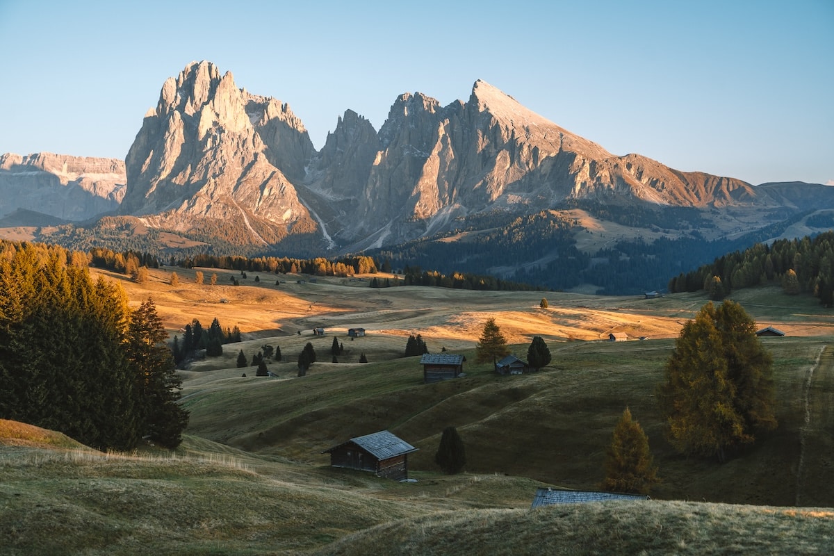 meadows at Alpe di Siusi Sunset rays lighting up the meadows at Alpe di Siusi