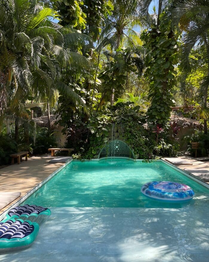Pool area with donut floaties Pool area with donut floaties floating in it at Norte Nosara