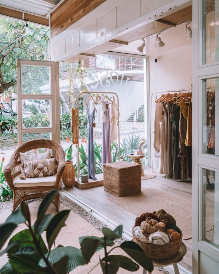 Hipsea store Interior look at Hipsea store with racks of dresses and boho furniture