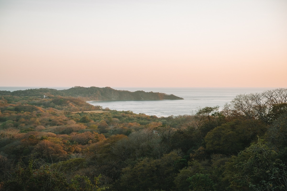 Panoramic sunset view Panoramic sunset view of Nosara coastline from above