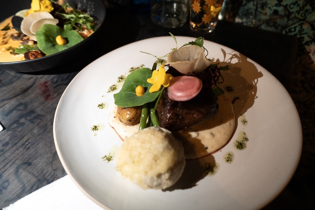 Beef dinner entree Beef dinner entree at hole in the wall restaurant Por Que No