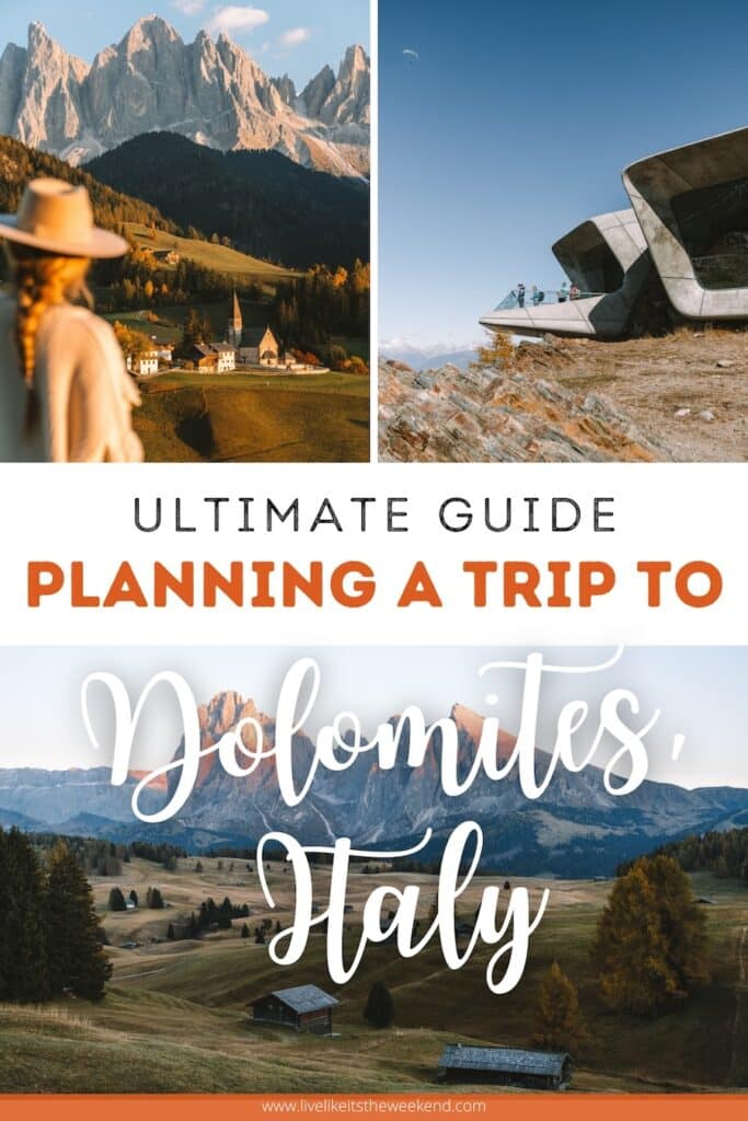 planning a trip to Dolomites Pinterest cover for blog post on where to visit in the Dolomites