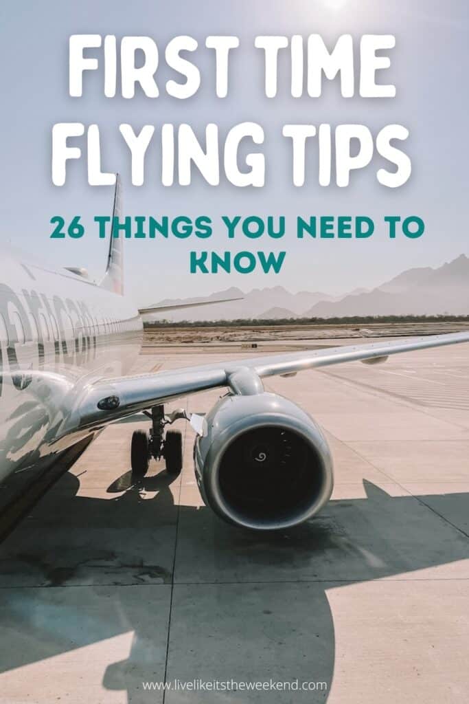first time flying tips Pinterest cover for blog post about first time flying tips