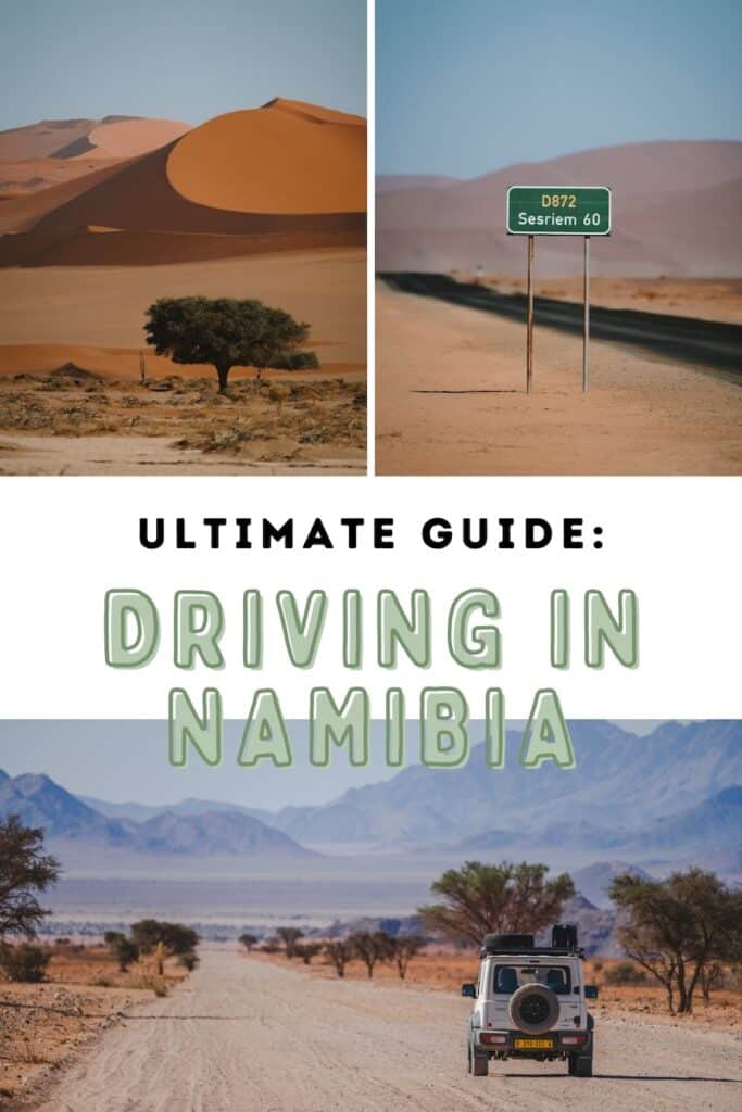 driving in Namibia Pinterest cover for blog post on driving in Namibia