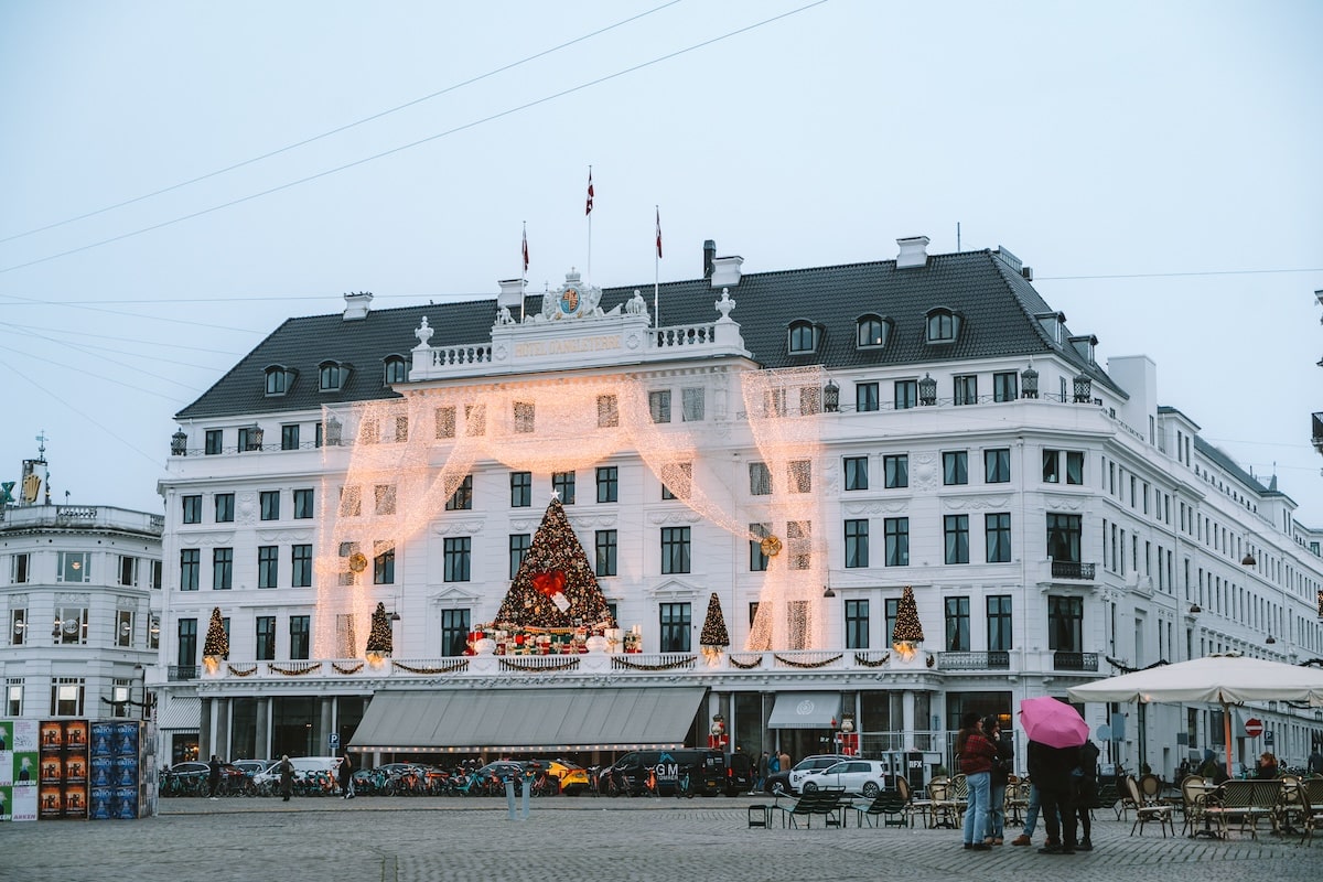 hotel d'Angleterre Christmas Front of the hotel d'Angleterre decorated with Christmas lights for the holidays