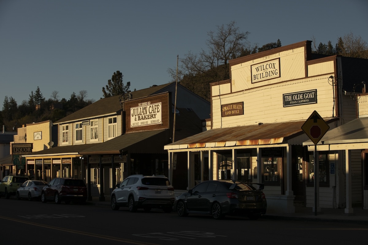 Dusk in Julian Dusk in Julian, California with golden light shining on building facades in downtown