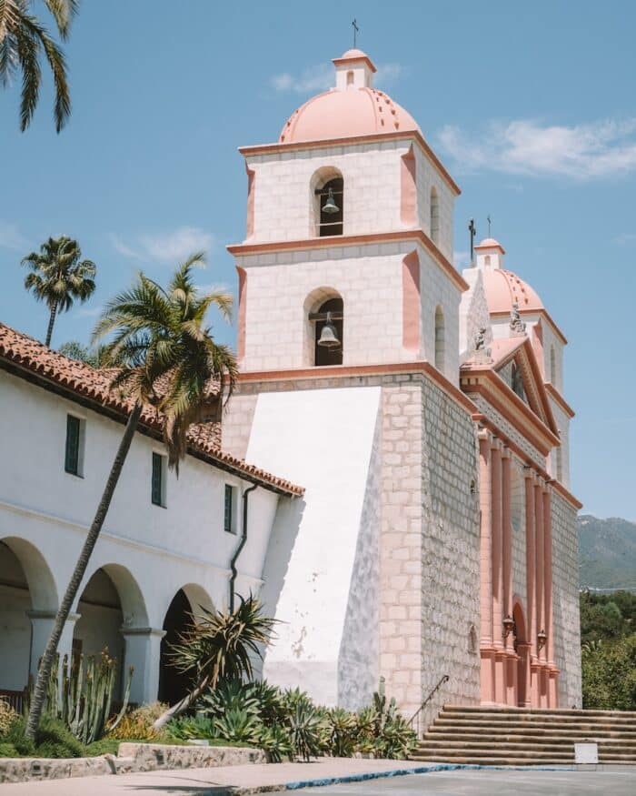 Side view of the Old Mission Side view of the Old Mission in Santa Barbara with its cream and pink facade