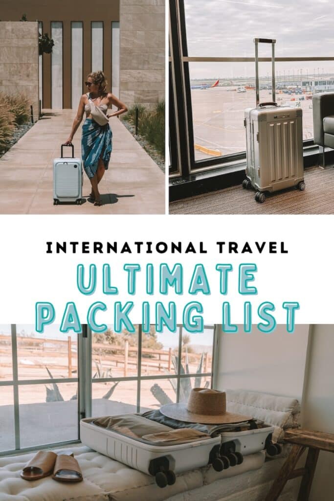 Packing List for International Travel Pinterest cover on blog post about how to pack for international travel