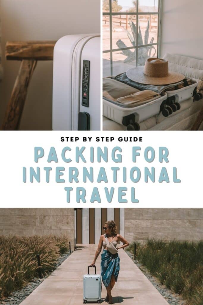 Packing List for International Travel Pinterest cover on blog post about how to pack for international travel