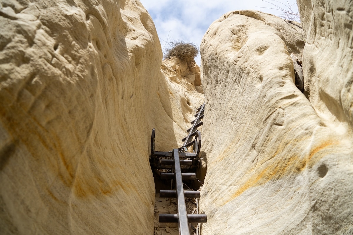 Annie's Canyon Trail Steep ladder between rocks along Annie's Canyon Trail