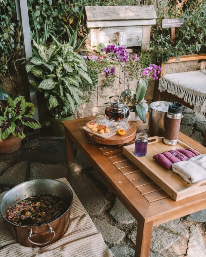 Tea and foot soak set up Tea and foot soak set up at Inn at Moonlight Beach