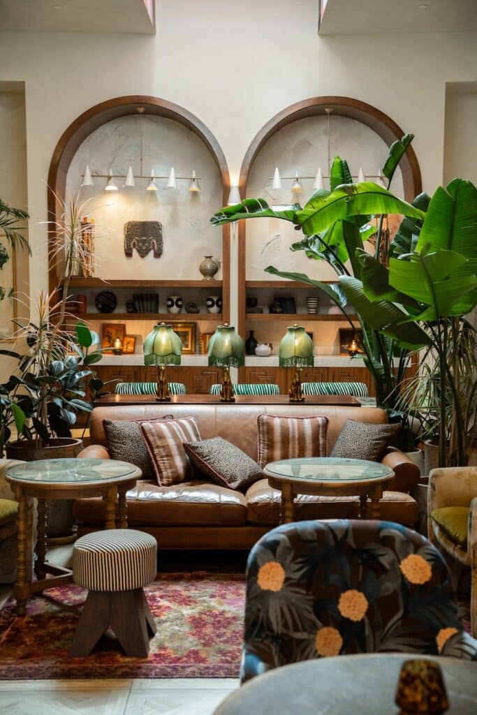 Granger Hotel in San Diego Design driven interior of Granger Hotel in San Diego with green plants and unique furnishings