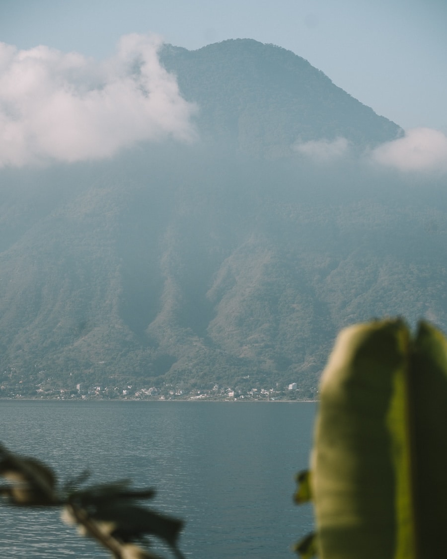 volcano beside Lake Atitlan View of volcano beside Lake Atitlan with some low cloud coverage