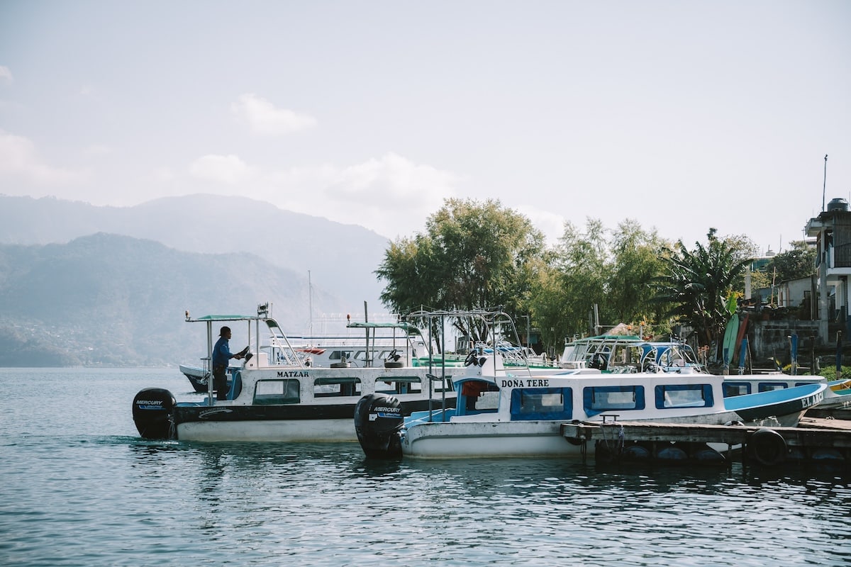 Lanchas docked Lanchas docked by the side of a village in Lake Atitlan